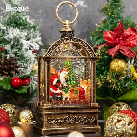 Коледен фенер с музика и снежен ефект – празнична лампа с LED светлина