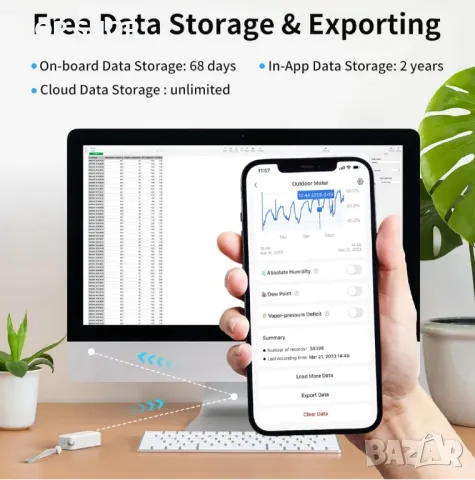 SwitchBot WiFi термометър Хигрометър 3 броя комплект с Hub Mini, IP65,работи с Alexa, снимка 2 - Други - 48930211