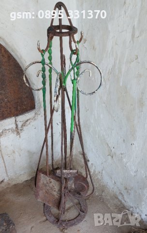 Комплект Инструменти за камина със стойка, от ковано желязо, ръжен, снимка 5 - Други - 41656472