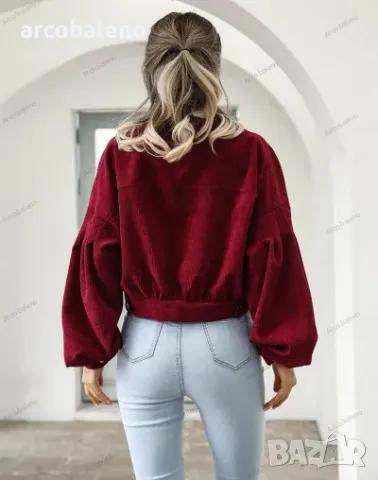 Дамско едноредно късо яке от рипсено кадифе с ръкав-фенер, 5цвята , снимка 8 - Якета - 42225792