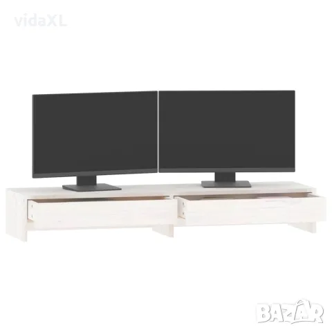 vidaXL Поставка за монитор, бяла, 100x27x15 см, бор масив, снимка 4 - Шкафове - 56147946