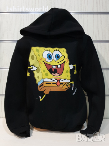 Нов детски суичър с дигитален печат Спондж боб в черен цвят, снимка 5 - Детски анцузи и суичери - 36147434