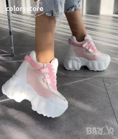 Кецове на платформа - бяло с розово - PA300 