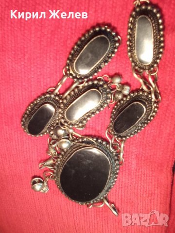 ОСМАНСКИ ГРИВНА и ОБЕЦА ПОСРЕБРЕНИ с ШЛИФОВАН ЧЕРЕН ОНИКС МАЙСТОРСКА СТАРА ИЗРАБОТКА НАКИТИ 23469, снимка 3 - Антикварни и старинни предмети - 33435042