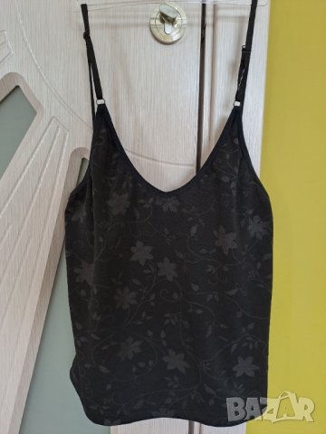 Дамски черен потник с тънки презрамки еластичен М, снимка 1