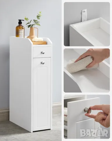 Шкаф за баня Тесен за тоалетна хартия Тоалетен с чекмеджета Стоящ Бял, снимка 5 - Шкафове - 49578567