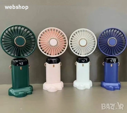 Преносим вентилатор, Мини, USB дигитален дисплей, Акумулаторен с 5 спирални перки, 5 скорости, снимка 1