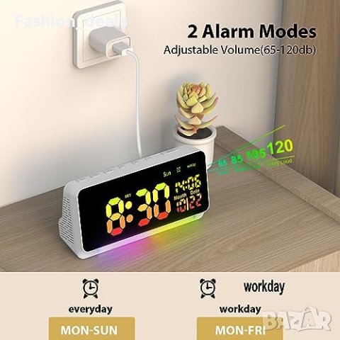 Нов Голям цифров часовник RGB цветен будилник Дом Спалня, снимка 7 - Други стоки за дома - 42310943