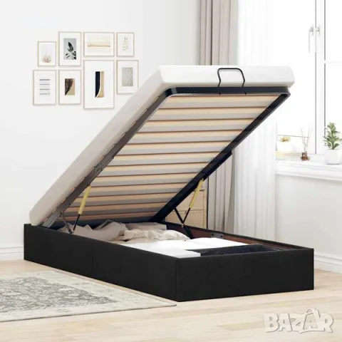 vidaXL Османска рамка за легло без матрак, черна, 90x200 см, кадифе（SKU: 3310939）, снимка 2 - Спални и легла - 56089878