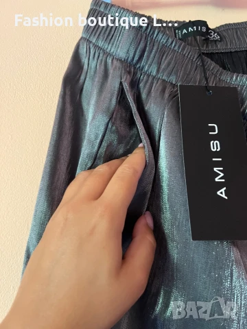 Нов есенен тъмно сребрист панталон с ластик в кръста и странични джобове 36 размер на марката Amisu , снимка 5 - Панталони - 51376823
