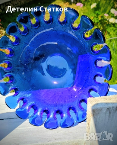 Ретро Фруктиера, кобалтово стъкло, снимка 2 - Други - 52059156