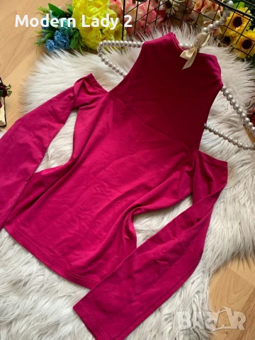 Цикламена блуза с голи рамена, снимка 2 - Блузи с дълъг ръкав и пуловери - 50897902