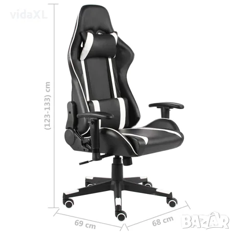 vidaXL Въртящ геймърски стол, бял, PVC, снимка 7 - Работни маси и бюра - 56146302