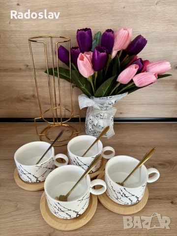 Перфектният подарък - Комплект от 4 керамични чаши за кафе, снимка 2 - Чаши - 53224787