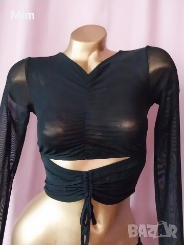 XS/S Черен топ с дълъг ръкав , снимка 3 - Корсети, бюстиета, топове - 53587927