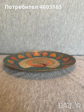 Месингова чиния за стена с пауни, снимка 4 - Антикварни и старинни предмети - 53758192