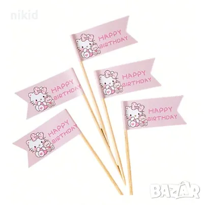 5 бр Коте Кити Hello Kitty топери флагчета за къфини кексчета украса декор