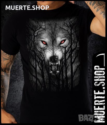Черна тениска с щампа WOLF FOREST