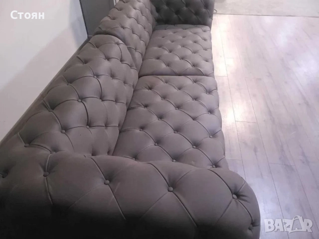 Дизайнерски кафяв кожен диван четворка Честърфийлд, снимка 11 - Дивани и мека мебел - 51954075