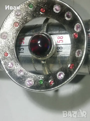 Сребърен пръстен с Опал 1.5кт аранжиран със Сапфири и Гранати , снимка 11 - Пръстени - 48285459