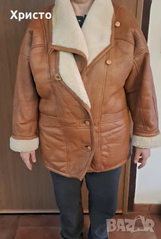 дамско палто кожух, естествена телешка кожа, кафяво супер