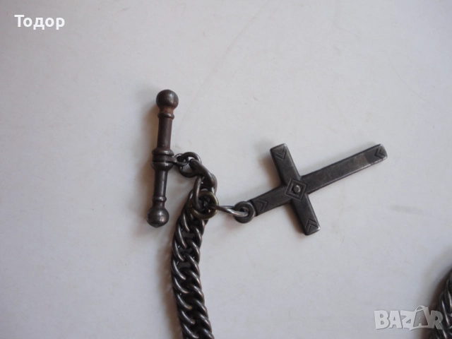 Старинен кюстек верижка за джобен часовник с кръст , снимка 4 - Мъжки - 52671575