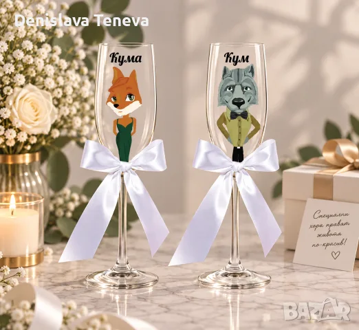 Чаши подарък за кумове , снимка 4 - Чаши - 40697841