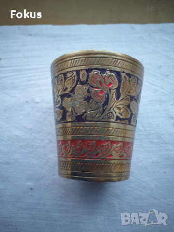 Чашка бронз месинг емайл, снимка 2 - Антикварни и старинни предмети - 36215247