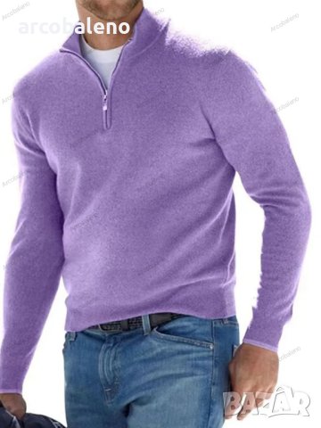 Топ мъжки ежедневен пуловер с V-образно деколте и цип, 10цвята, снимка 4 - Пуловери - 39111155