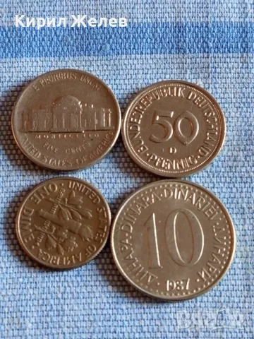 Четири монети от цял свят АМЕРИКА,ГДР, ЮГОСЛАВИЯ за КОЛЕКЦИЯ ДЕКОРАЦИЯ 27294