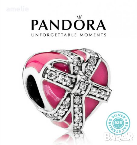 Талисман Pandora Пандора сребро 925 Love Heart Gift. Колекция Amélie, снимка 1 - Гривни - 39903671