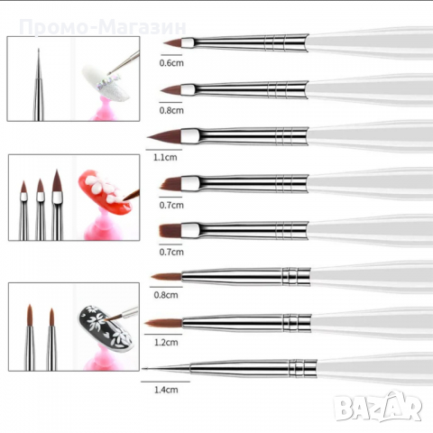 Комплект от 8 четки за маникюр , снимка 3 - Продукти за маникюр - 36295096