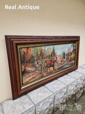 Топ- Уникална голяма антикварна авторска майсторска картина масло върху платно , снимка 6 - Картини - 50327949