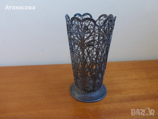 Руски посребрен подстакан ваза филигран 1960 г, снимка 2 - Антикварни и старинни предмети - 52909170