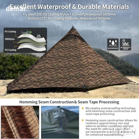 Палатка за 1 човек TENPLAY, лека 1.370 кг, PU5000 водоустойчива и ветроустойчива, снимка 3 - Палатки - 51404639