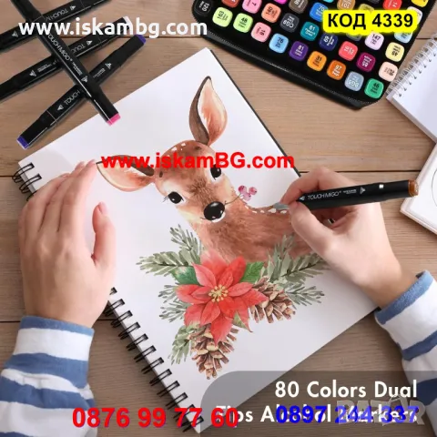 80 броя комплект алкохолни маркери за рисуване двустранни, флумастери - КОД 4339, снимка 7 - Рисуване и оцветяване - 48032240