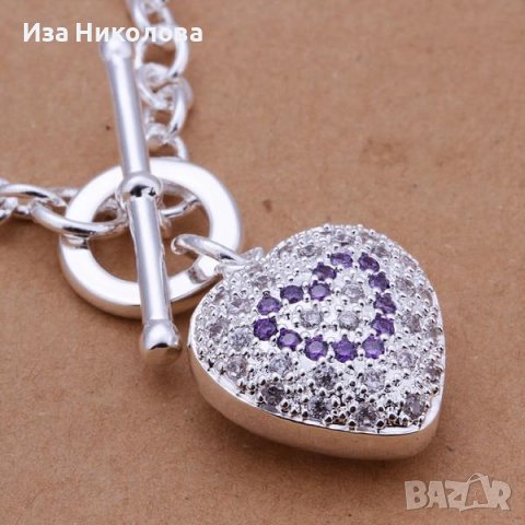 Сребърно колие с аметисти, снимка 3 - Колиета, медальони, синджири - 41637505