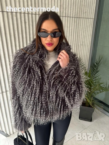 Дамско сиво палто от еко косъм , снимка 3 - Палта, манта - 52886554