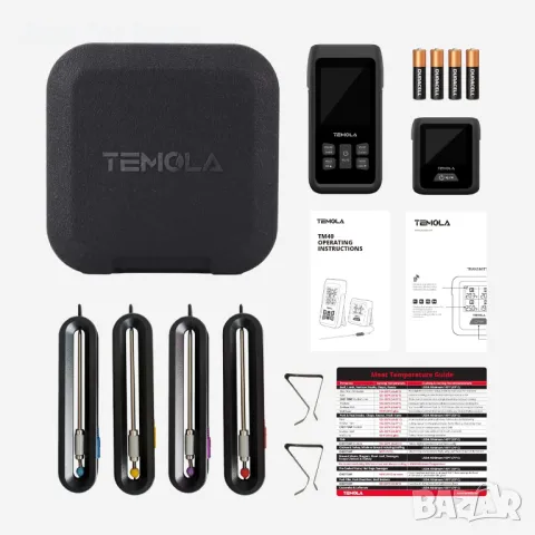 TEMOLA TM40 Безжичен цифров термометър за месо с незабавно отчитане с 4 сонди и кухненски таймер, снимка 9 - Други - 48347658