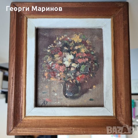 Картина, Ваза с цветя, маслени бои, Любомир Дойчев, 16 см Х 18 см