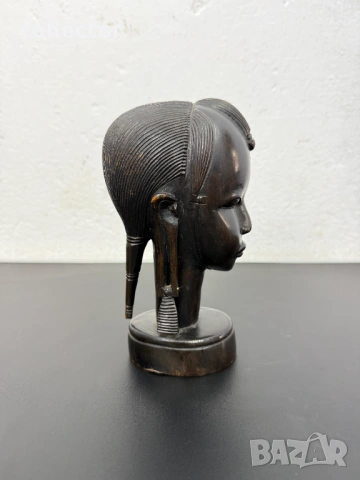 Африканска дърворезба - бюст на жена от абанос. №7965, снимка 2 - Антикварни и старинни предмети - 53857335