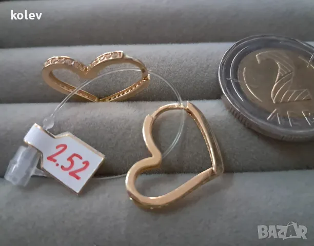 Златни обеци, тип халки, модел СЪРЦЕ с цирконии 2.52 грама 14К, снимка 2 - Обеци - 48705176