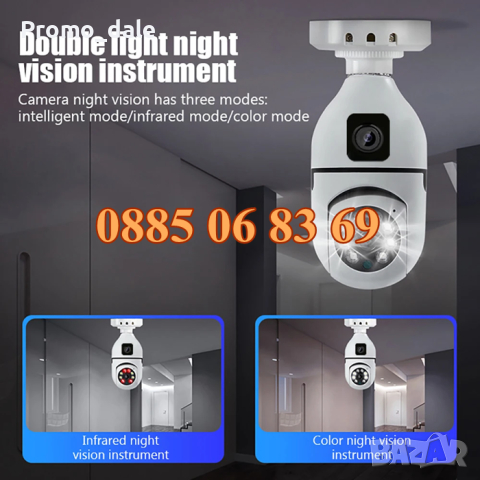 Куполна камера тип крушка 5MP Full HD 360° с две камери, снимка 2 - IP камери - 44583277