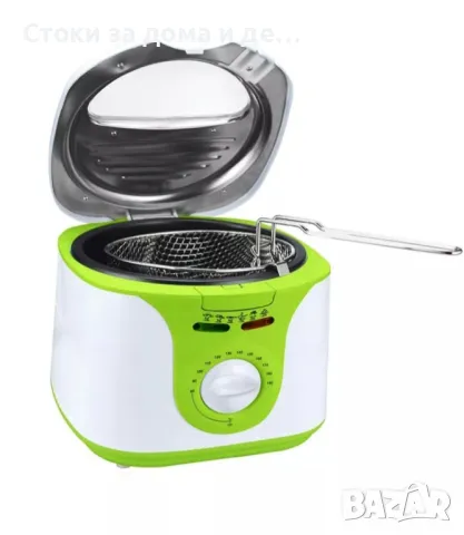✨Фритюрник Voltz V51980A, 1300W, 2 литра, Незалепващо покритие, Регулатор на температурата, Бял/зеле