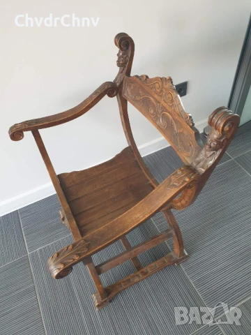 Много стар френски дървен стол-седло/орех/ръчна дърворезба/82см/19-ти век, снимка 2 - Антикварни и старинни предмети - 51301999