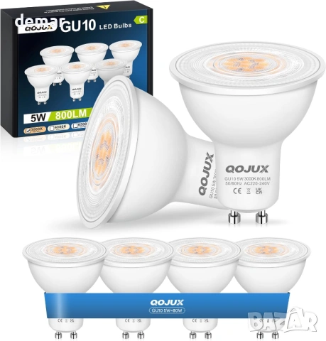 GU10 6 броя LED крушки, 5W, 800LM, 38°, 3000K, енергоспестяващи