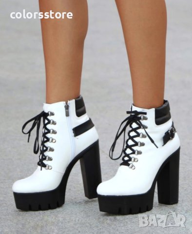 Боти на ток - бяла кожа с черно ходило - BT14, снимка 2 - Дамски боти - 42618223
