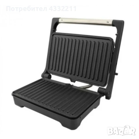 Тостер-сандвич Rosberg 1500W, Грил незалепващи бр. 1 плочи, Инокс с черно, 2 ГОДИНИ ГАРАНЦИЯ