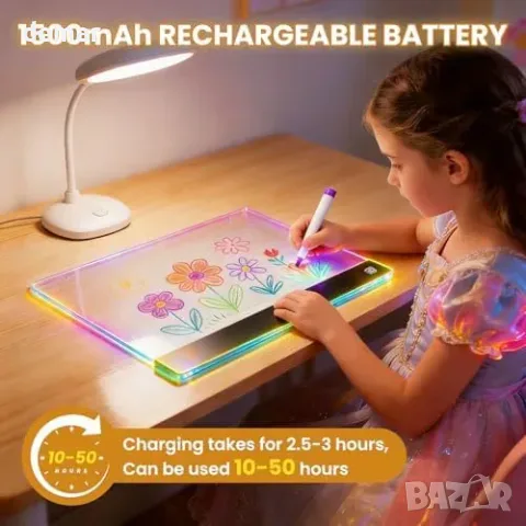 LED светеща презареждаща дъска за рисуване за деца 35x26 см с акумулаторна батерия 1500 mAh и 4, снимка 2 - Други - 55827407