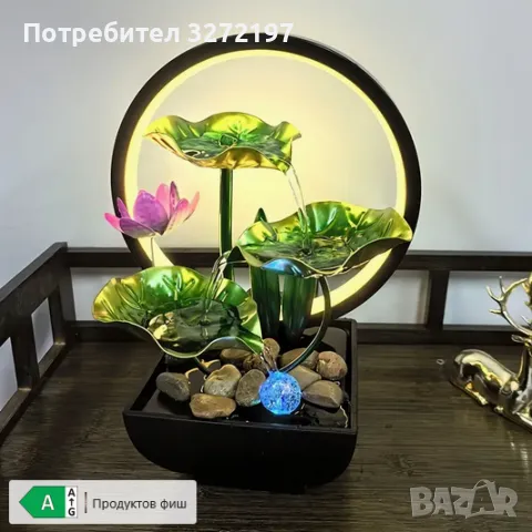 USB 3-степенен релаксиращ настолен,водопад-фонтан,LED пръстеновидна светлина за декорация, снимка 3 - Декорация за дома - 49764616